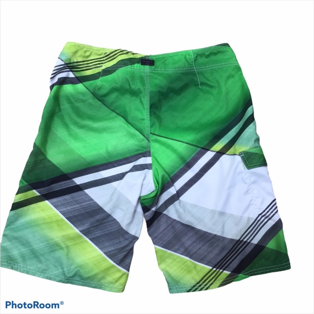 O'Neill Mens Vibrant Green & Black Plaid Athletic Swim Shorts Board Shorts Sz 33